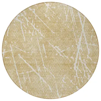 8' Beige And Ivory Round Abstract Washable Indoor Outdoor Area Rug