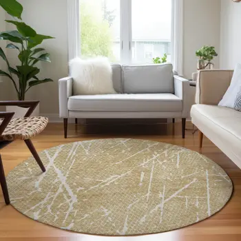 8' Beige And Ivory Round Abstract Washable Indoor Outdoor Area Rug