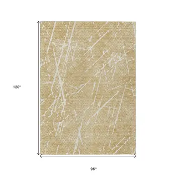 8' X 10' Beige And Ivory Abstract Washable Indoor Outdoor Area Rug