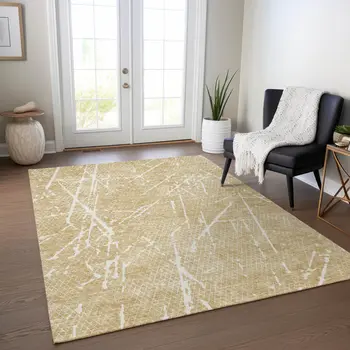 8' X 10' Beige And Ivory Abstract Washable Indoor Outdoor Area Rug