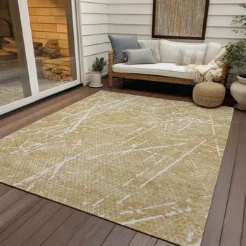 8' X 10' Beige And Ivory Abstract Washable Indoor Outdoor Area Rug