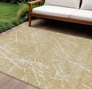 9' X 12' Beige And Ivory Abstract Washable Indoor Outdoor Area Rug