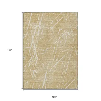 10' X 14' Beige And Ivory Abstract Washable Indoor Outdoor Area Rug