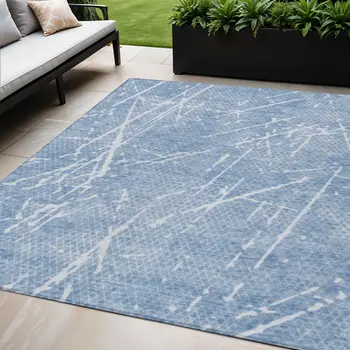 5' X 8' Blue And Ivory Abstract Washable Indoor Outdoor Area Rug