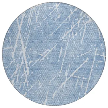 8' Blue And Ivory Round Abstract Washable Indoor Outdoor Area Rug