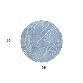 8' Blue And Ivory Round Abstract Washable Indoor Outdoor Area Rug