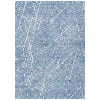 8' X 10' Blue And Ivory Abstract Washable Indoor Outdoor Area Rug