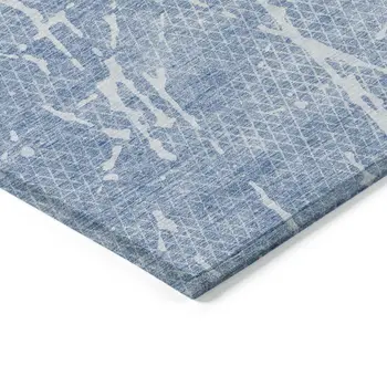 8' X 10' Blue And Ivory Abstract Washable Indoor Outdoor Area Rug