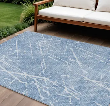 9' X 12' Blue And Ivory Abstract Washable Indoor Outdoor Area Rug