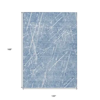 10' X 14' Blue And Ivory Abstract Washable Indoor Outdoor Area Rug
