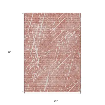 3' X 5' Blush And Ivory Abstract Washable Indoor Outdoor Area Rug