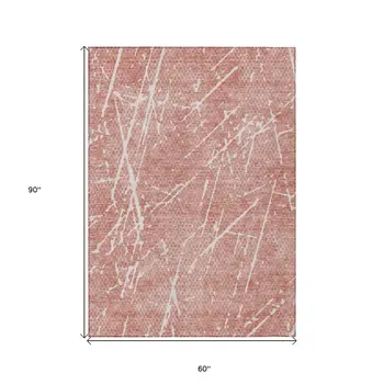 5' X 8' Blush And Ivory Abstract Washable Indoor Outdoor Area Rug