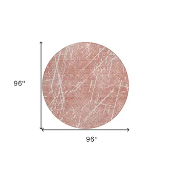 8' Blush And Ivory Round Abstract Washable Indoor Outdoor Area Rug