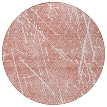 8' Blush And Ivory Round Abstract Washable Indoor Outdoor Area Rug