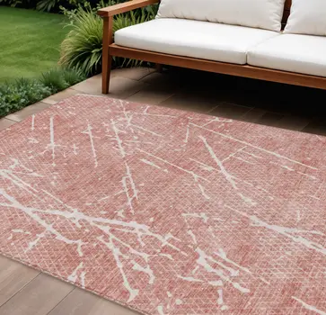 9' X 12' Blush And Ivory Abstract Washable Indoor Outdoor Area Rug