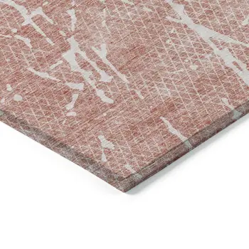 9' X 12' Blush And Ivory Abstract Washable Indoor Outdoor Area Rug