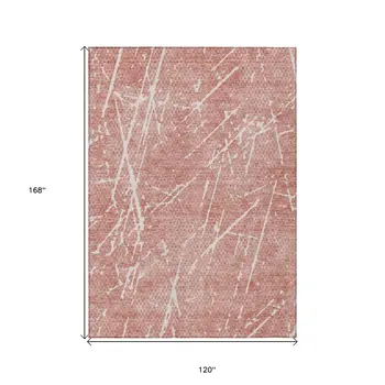 10' X 14' Blush And Ivory Abstract Washable Indoor Outdoor Area Rug
