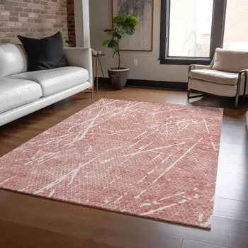 10' X 14' Blush And Ivory Abstract Washable Indoor Outdoor Area Rug