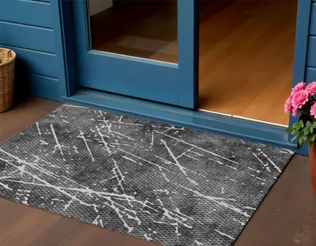 3' X 5' Charcoal Ivory And Gray Abstract Washable Indoor Outdoor Area Rug