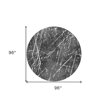 8' Charcoal Ivory And Gray Round Abstract Washable Indoor Outdoor Area Rug