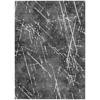 8' X 10' Charcoal Ivory And Gray Abstract Washable Indoor Outdoor Area Rug