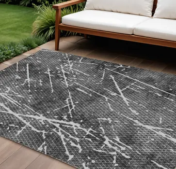 9' X 12' Charcoal Ivory And Gray Abstract Washable Indoor Outdoor Area Rug