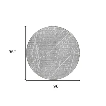 8' Gray Ivory And Silver Round Abstract Washable Indoor Outdoor Area Rug