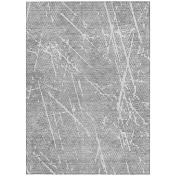 9' X 12' Gray Ivory And Silver Abstract Washable Indoor Outdoor Area Rug