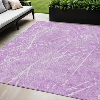 5' X 8' Lilac And Ivory Abstract Washable Indoor Outdoor Area Rug