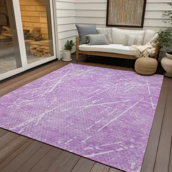 5' X 8' Lilac And Ivory Abstract Washable Indoor Outdoor Area Rug