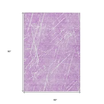 5' X 8' Lilac And Ivory Abstract Washable Indoor Outdoor Area Rug