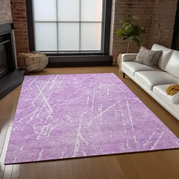 5' X 8' Lilac And Ivory Abstract Washable Indoor Outdoor Area Rug