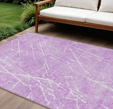 8' X 10' Lilac And Ivory Abstract Washable Indoor Outdoor Area Rug