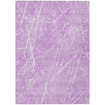 9' X 12' Lilac And Ivory Abstract Washable Indoor Outdoor Area Rug