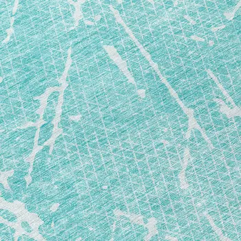 8' Teal Blue And Ivory Round Abstract Washable Indoor Outdoor Area Rug
