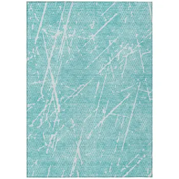 8' X 10' Teal Blue And Ivory Abstract Washable Indoor Outdoor Area Rug