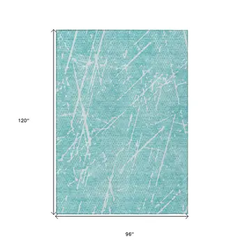 8' X 10' Teal Blue And Ivory Abstract Washable Indoor Outdoor Area Rug