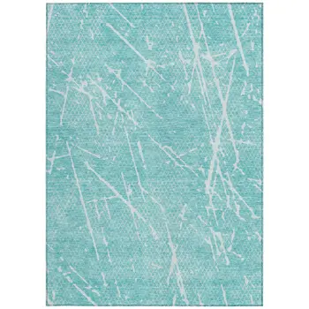 8' X 10' Teal Blue And Ivory Abstract Washable Indoor Outdoor Area Rug