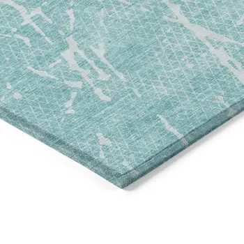 9' X 12' Teal Blue And Ivory Abstract Washable Indoor Outdoor Area Rug
