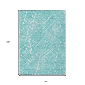 10' X 14' Teal Blue And Ivory Abstract Washable Indoor Outdoor Area Rug