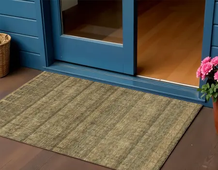 3' X 5' Brown Beige And Chocolate Striped Washable Indoor Outdoor Area Rug