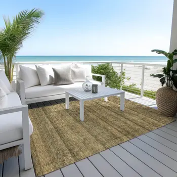 3' X 5' Brown Beige And Chocolate Striped Washable Indoor Outdoor Area Rug