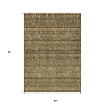 5' X 8' Brown Beige And Chocolate Striped Washable Indoor Outdoor Area Rug