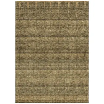 8' X 10' Brown Beige And Chocolate Striped Washable Indoor Outdoor Area Rug