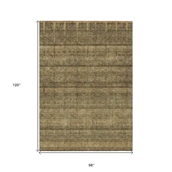 8' X 10' Brown Beige And Chocolate Striped Washable Indoor Outdoor Area Rug