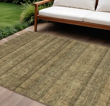 9' X 12' Brown Beige And Chocolate Striped Washable Indoor Outdoor Area Rug