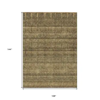 9' X 12' Brown Beige And Chocolate Striped Washable Indoor Outdoor Area Rug