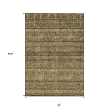 10' X 14' Brown Beige And Chocolate Striped Washable Indoor Outdoor Area Rug