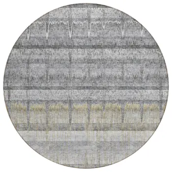 8' Gray Silver And Charcoal Round Striped Washable Indoor Outdoor Area Rug