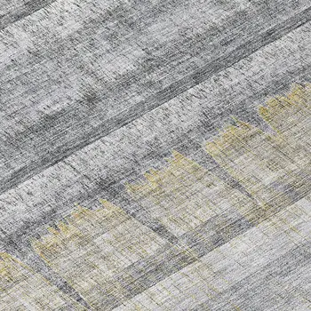 8' Gray Silver And Charcoal Round Striped Washable Indoor Outdoor Area Rug
